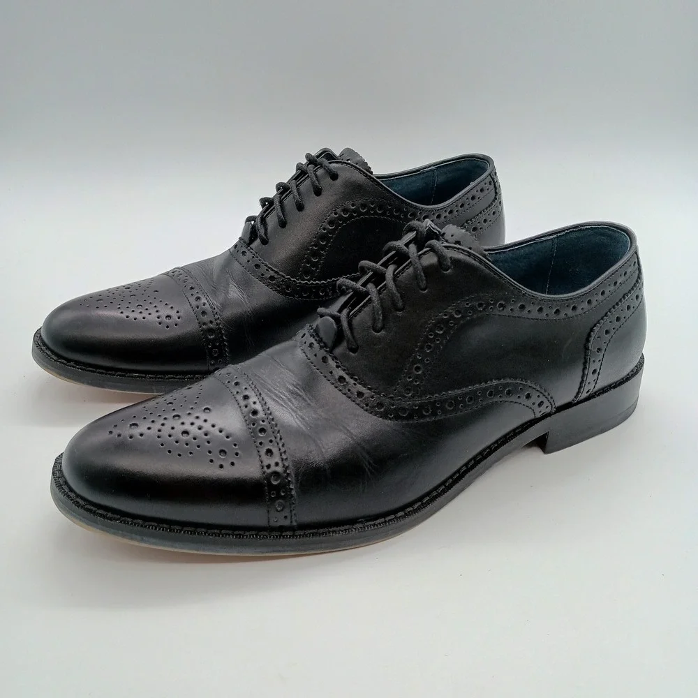 Aston Grey Kobe Black Leather Wingtip Oxford Dress Shoes Mens 10‎